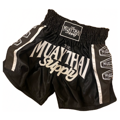 “MTS” black and white shorts